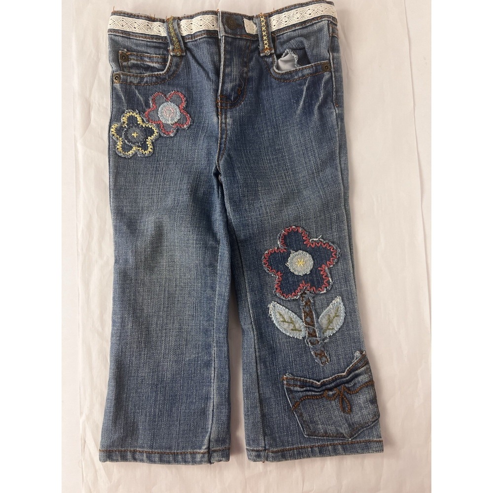 VTG Guess‎ Baby Denim Pants Stitched Floral Jeans Size 24 Months